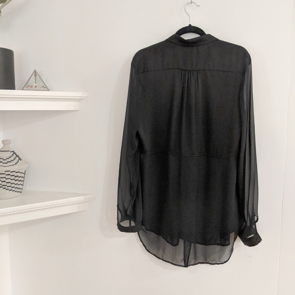 Free People Black Half Sheer Button Up Large - Picture 3 of 3